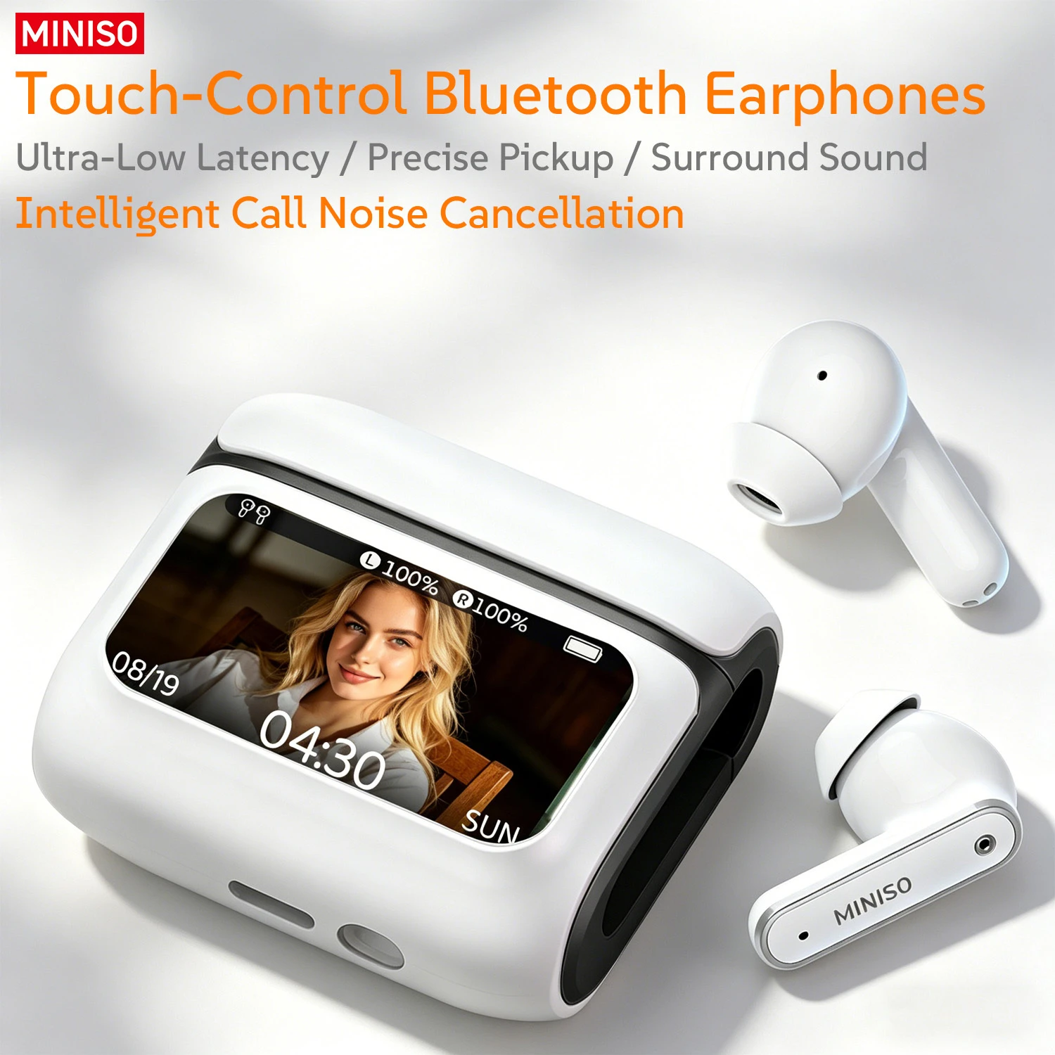 MINISO MS128 Bluetooth Earphones Low Latency Wireless Headphones Long Battery Smart Touch Control HD LED Display In-Ear Earbuds