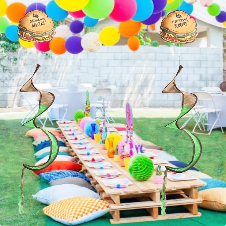 1 pcs, Happy Birthday Party Outdoor Hamburger Donut Rainbow Windsock, Fun Party Celebration Garden Wind spinner Decoration view 2
