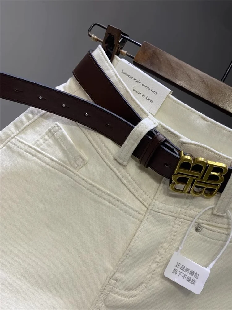 Slimming  Color Denim Shorts Comfortable Versatile Women's Fashionable Commute High Waist Straight Leg Cotton Stretch Jeans