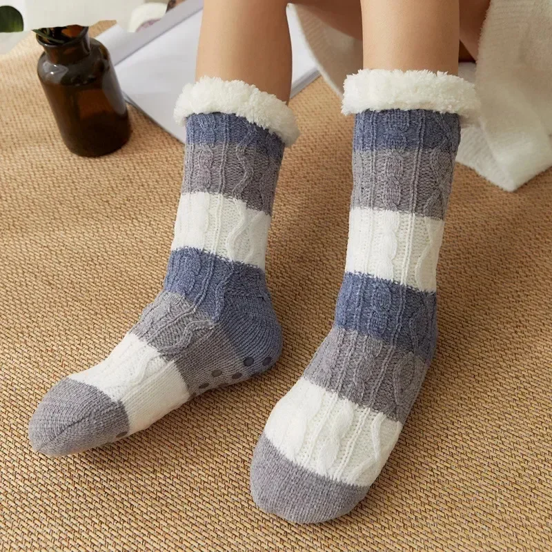 

Womens Fuzzy Thermal Sock Plush Grip Hemp Winter Soft Female Home Indoor Warm Bedroom Non slip fluffy Thick Slipper Floor Sock