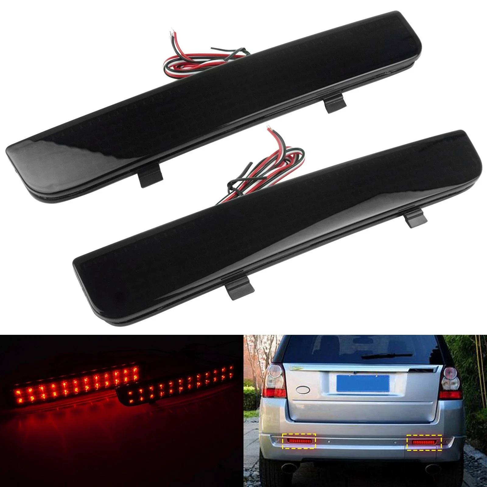 Black Lens LED Rear Bumper Reflector Light w/ Brake Light/Parking Light For Land Rover Range Rover L322 Freelander 2 / LR2