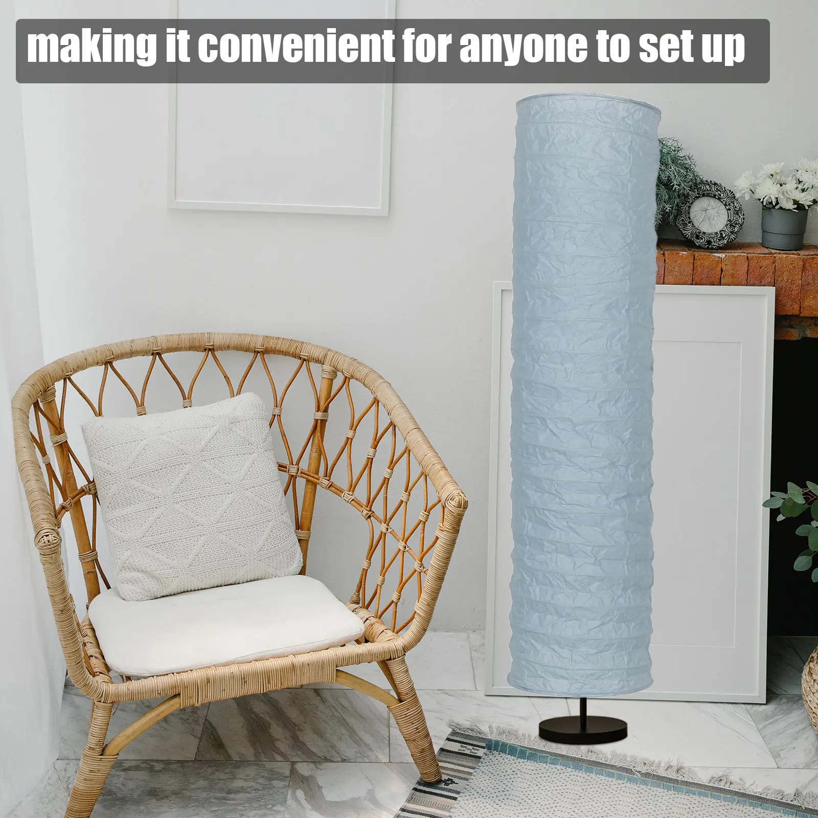 Japanese Style Paper Floor Lamp Shade Cylinder Foldable Soft Ambient Light Cover Bedroom Living Room Office 125x32.5cm