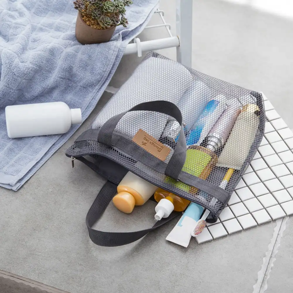 Large Mesh Toiletry Tote Bag Portable Shower Caddy Bath Organizer with Durable Handles Zipper Travel Storage Beach Swimming Bag image 4