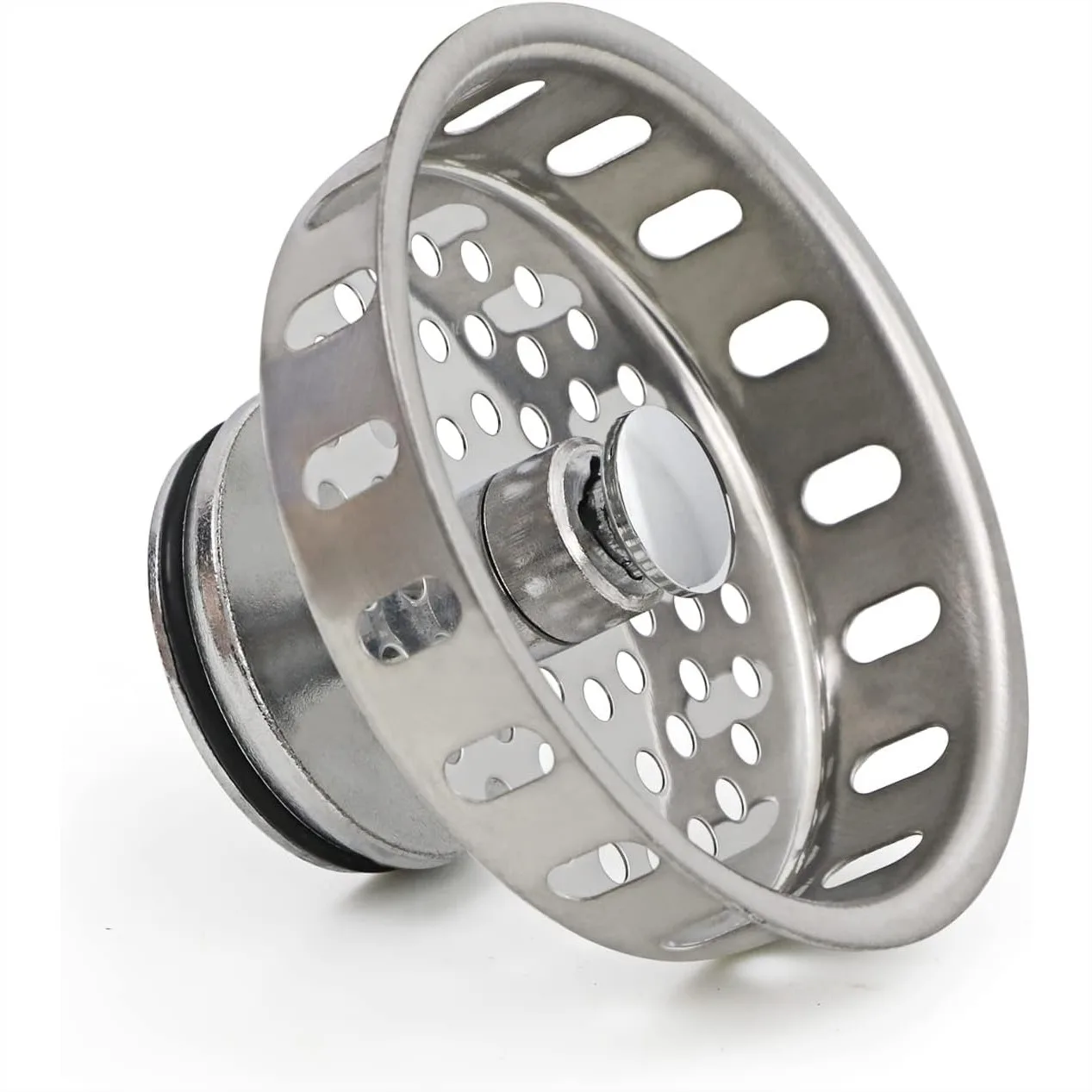 

Kitchen Sink Basket Strainer Replacement for Standard Drains (3-1/4 Inch) with Spring Steel Closure and Rubber Stopper