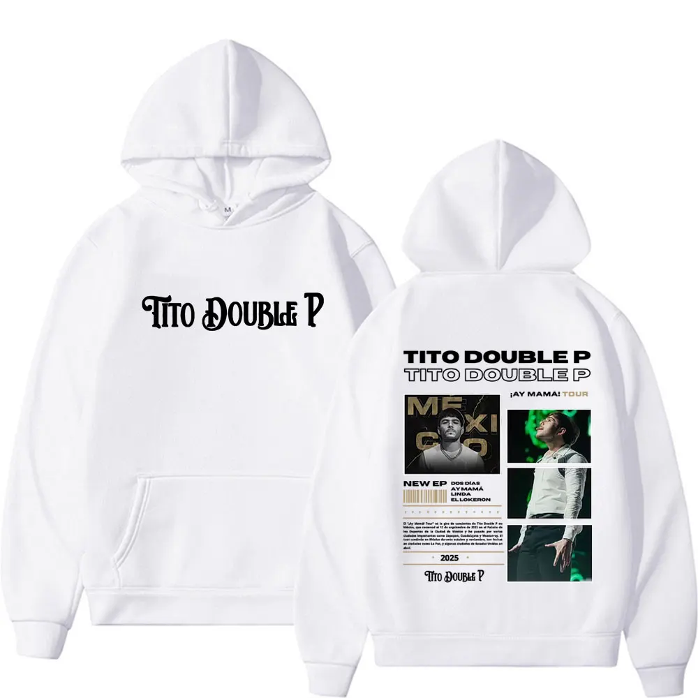 Tito Double P Ay Mama Tour 2025 نمط الخريف الشتاء الرجال النساء الهيب هوب Harajuku عادية المتضخم القطن الخالص تيشرت رياضي