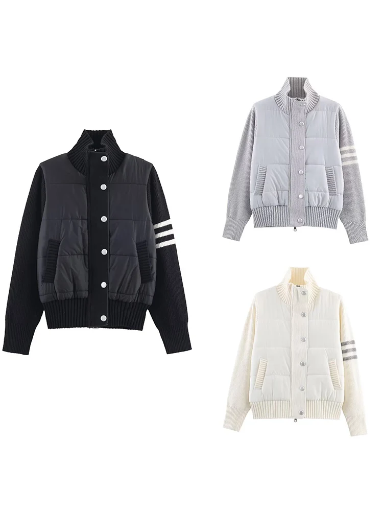 

Осенняя новая женская одежда в европейском и американском стиле, модная простая универсальная вязаная лоскутная куртка