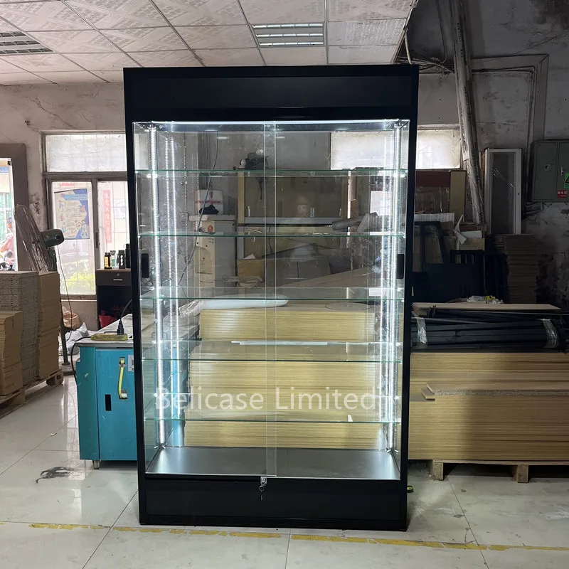 (customized)Popular Aluminum Frame Full View Smoke Shop Display Cases with Led Light Retail Shop Display Glass Cabinet