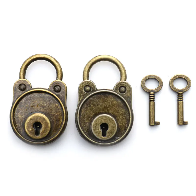 Hot Chinese Vintage Padlock Old Style Lock Notebook Luggage Belt Antique Bronze Plated Padlock With Key Suitcase Locks Hardware