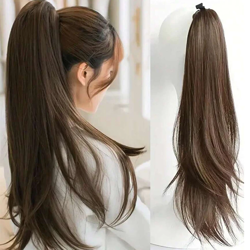 MSTN cabello rizado ondulado largo sintético para mujer, cinta de cola de caballo con cordón, extremos de corbata, accesorios de peluca Natural,