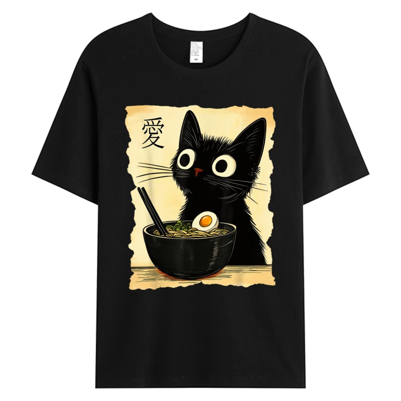 

Funny Cat Ramen Graphic Tee Japanese Kawaii Anime Cats Men's Cotton Graphic T-shirt 2025 Discount Tshirt Male Clothes Slim Fit