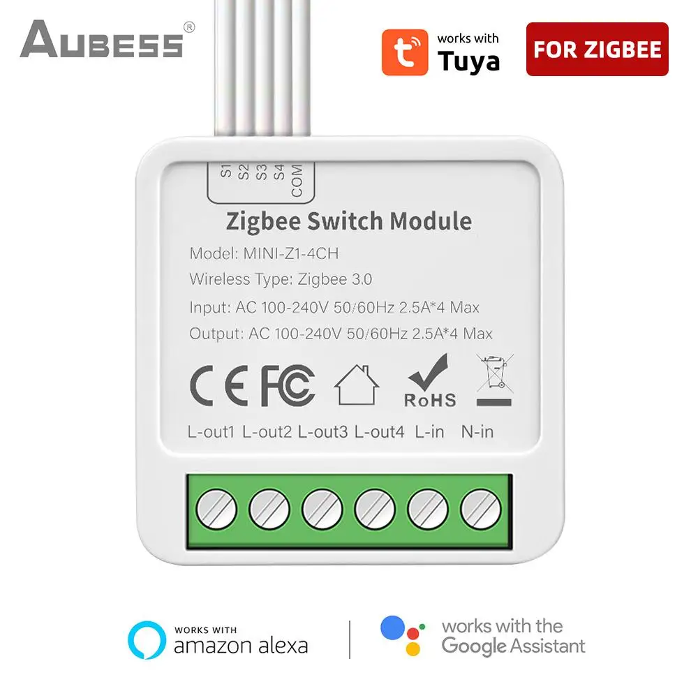 

Модуль интеллектуального переключателя Tuya ZigBee 4Gang Connects с Alexa и Google Home для управления переключателями через голосовые команды