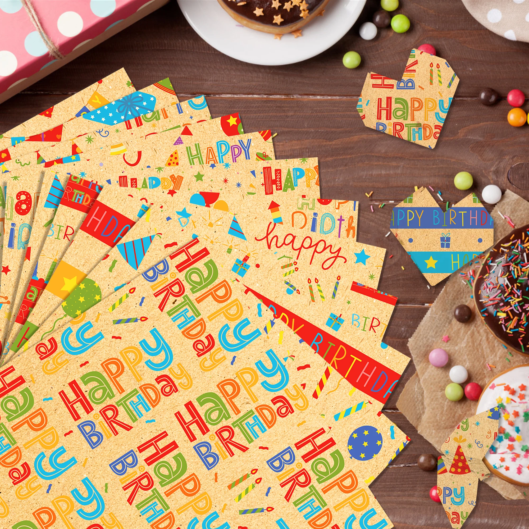 24pcs Happy Birthday Scrapbook Craft Paper DIY Craft Art Background Paper Origami Card Making Photo Album For Birthday Gifts