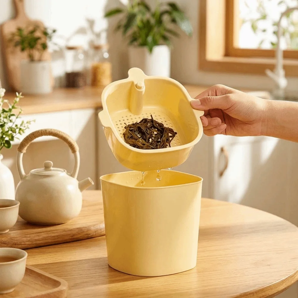 Detachable Draining Basket Garbage Can Plastic Pressable Countertop Waste Bin Sturdy Two-Tier Draining Basket Easy To Clean