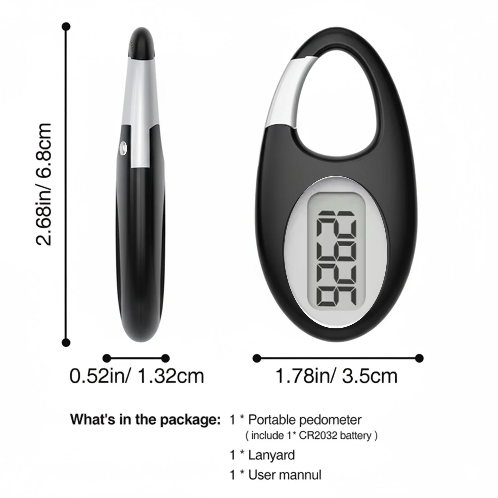 Simple 3D Step Counter, Walking Pedometer, Steps Tracker with Neck Lanyard/Carabiner for Men Women Teens Adults Seniors