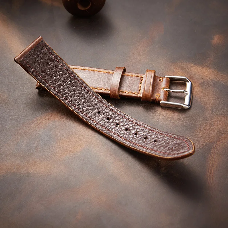 Retro Genuine Leather Watch Strap 18mm 19mm 20mm 21mm 22mm Oil Wax Discoloration Cowhide Leather Belts Business Watchbands