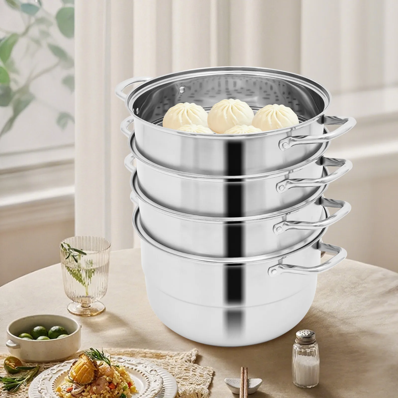 

5-Layer Stainless Steel Steamer, 304 Food Grade Stackable Steamer Pot,Multi-Tier Home Kitchen Steaming Dumplings Vegetables Rice