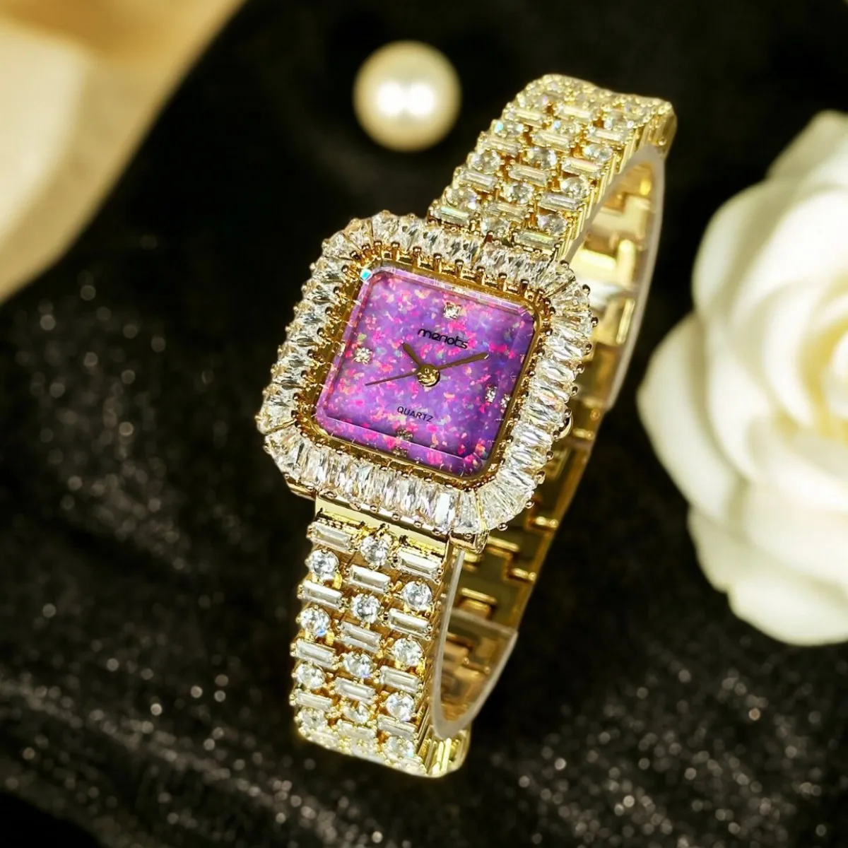 Luxury Resin Iridescent Purple Women's Watch Zircon Bracelet Waterproof Japanese Movement Watch for Women Relogio Feminino
