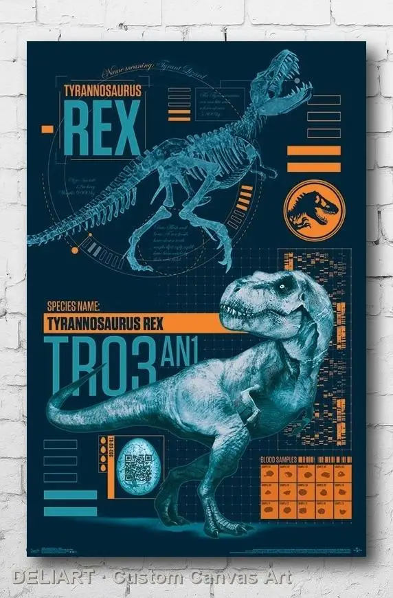 

JURASSIC WORLD - T-REX Canvas Movie Poster DINOSAUR Custom Size Available Room Decoration Home Decor Wall Art