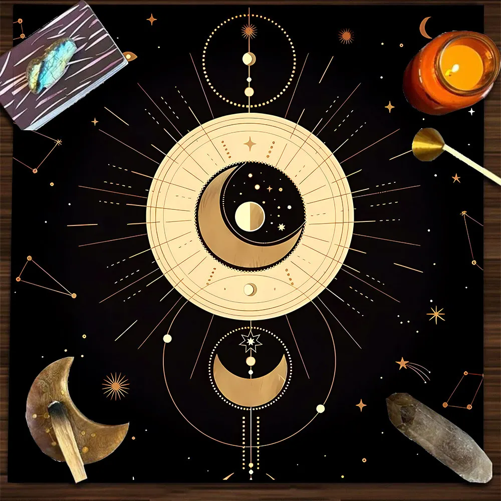 VIKAMA Moon Phase & Star Chart Tarot Tablecloth, 6 Designs, Square Velvet Altar Cloth for Divination