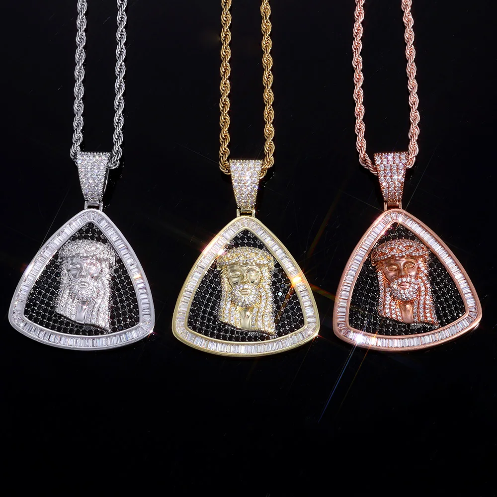 

ESKEEM New Iced Religious Jesus Head Pendant Necklace Bling Cubic Zircon Men's Hip Hop Jewelry for Gifts