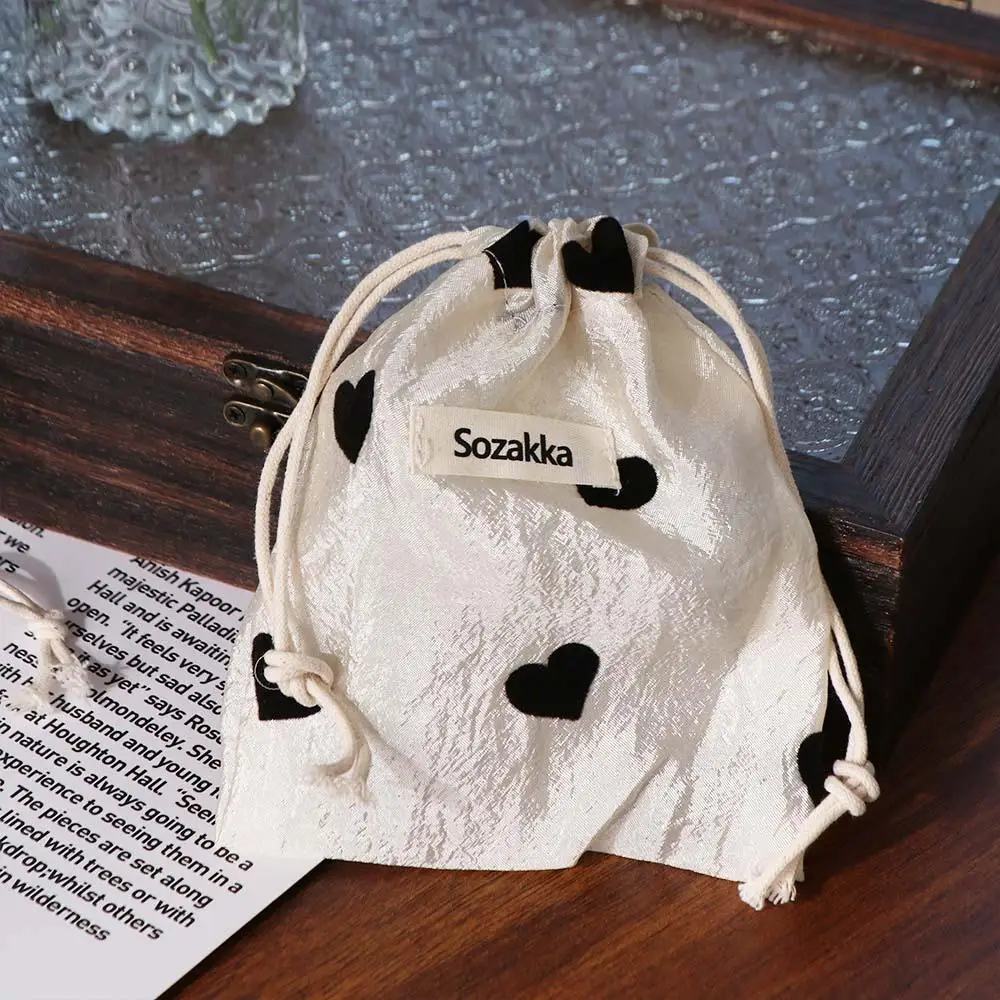 Sozakka Floral Drawstring Storage Pouch Handbag Portable Love Heart Cosmetic Bag Pull Rope Large Capacity