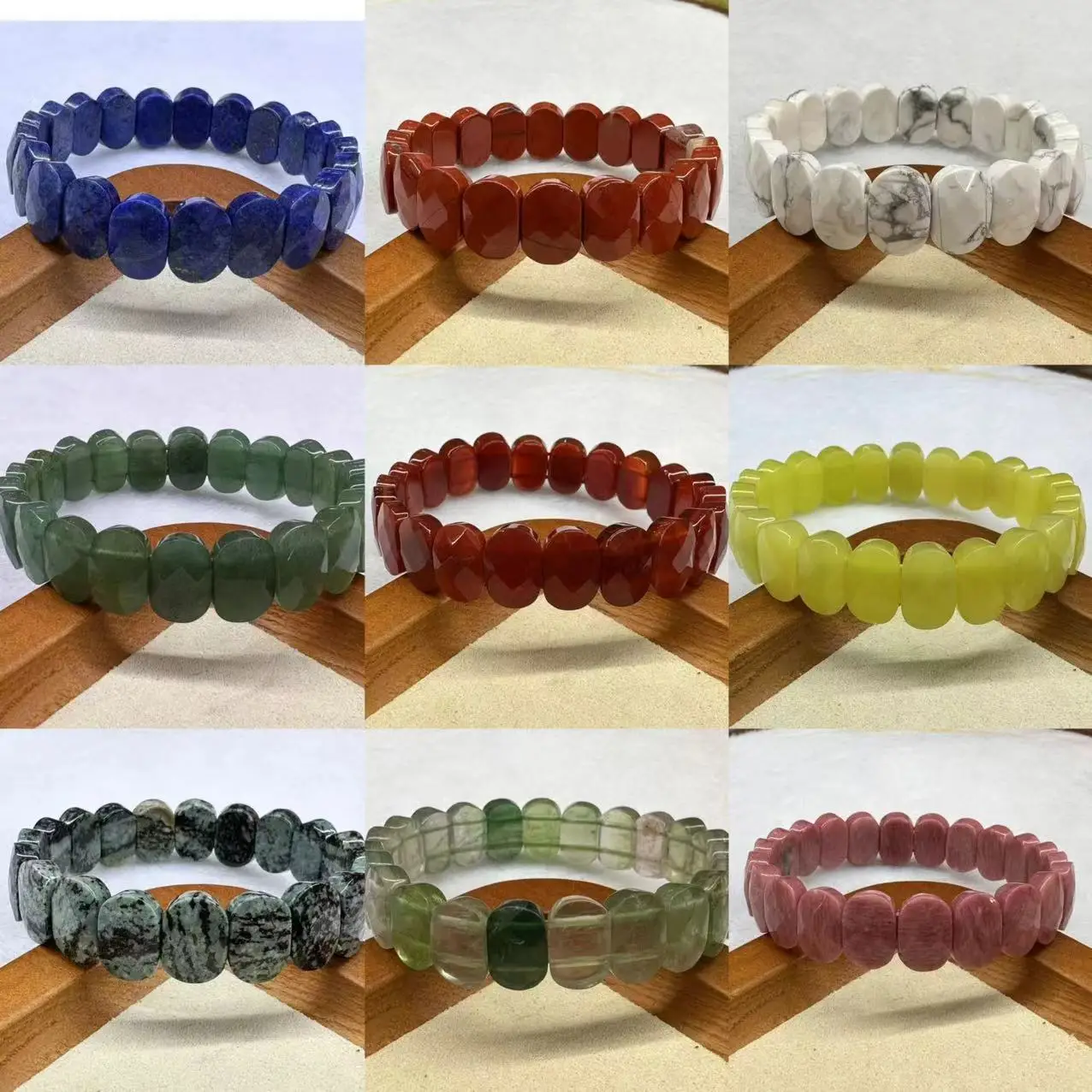 Natural Stone 8*14mm  Faceted Bracelets Lapis Labradorite Crystal  Red Jasper Agate Howlite Rhodonite Unakite For Wholesale