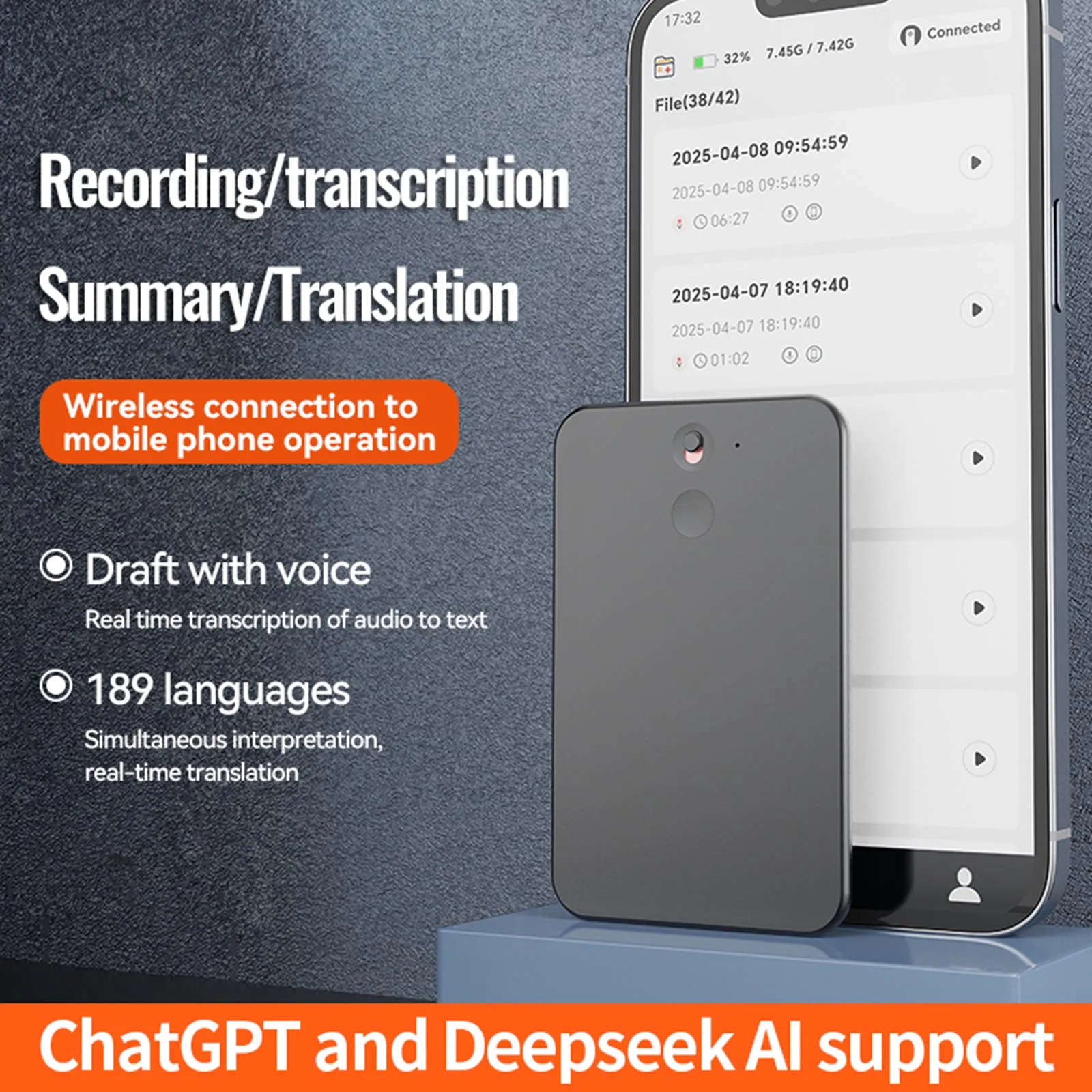 ChatGPT-4 جهاز تدوين الملاحظات AI ترجمة ومسجل صوت الملاحظات الذكي أكثر من 80 لغة للتبادل الدولي