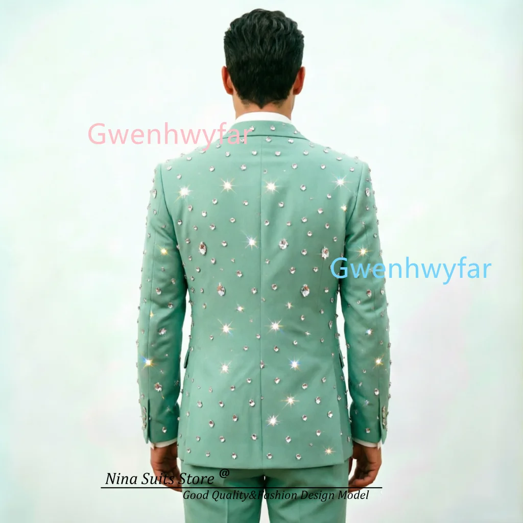 G&N Mint Green Starlight Sparkling Effect 2-piece Set 2026 Customized Men's Luxury Suit Wedding Groom Party Man Suit with Buckle