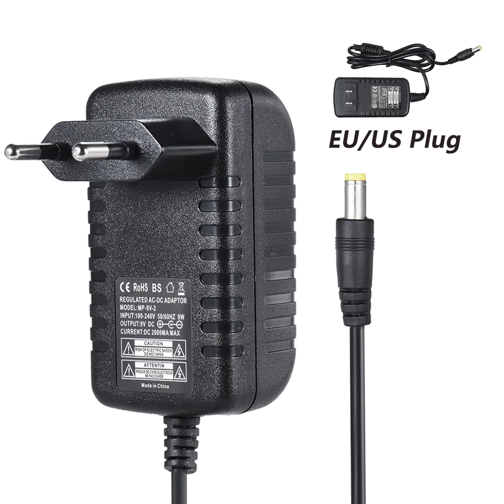 MAT-9V 2A Effect Power Supply Adapter Suitable for Guitar and Bass Effects 100~240V/110~240V Input EU and US Plugs