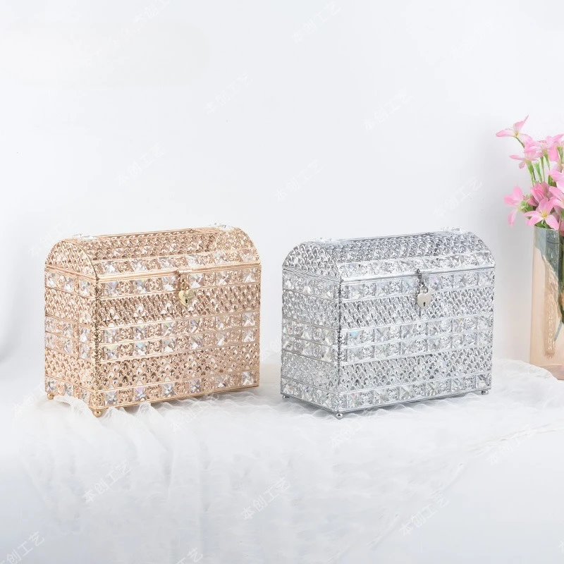 Cross-border crystal jewelry box piggy bank European pirate treasure chest wedding supplies blessing greeting card red