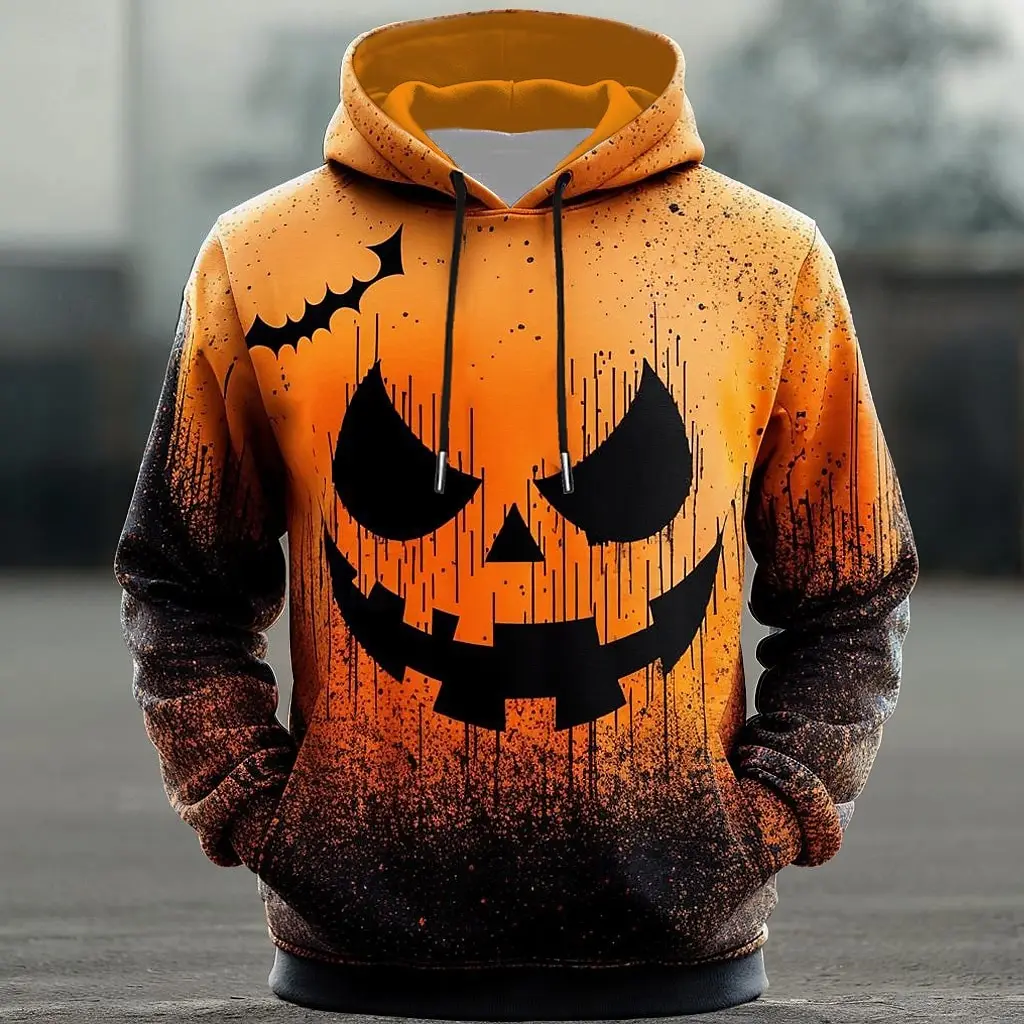 Fashion 3D Pumpkin Print Men\'s Hoodies Funny Cat Pattern Sweatshirts Hip Hop Trend Halloween Clothing Autumn Oversized Pullover