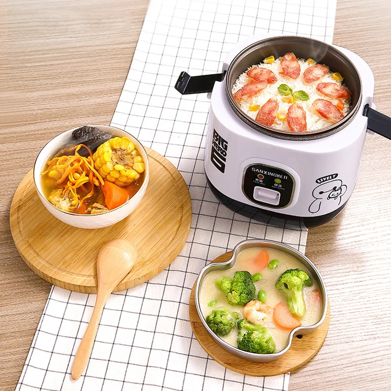 1.2L Portable Mini Electric Rice Cooker 2 Layers Heating Food Steamer Multifunction Meal Cooking Pot Lunch Box Cooking Machine