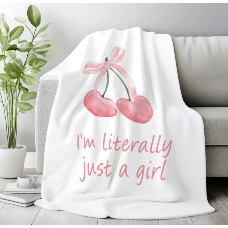 Couverture à nœud rose, couverture preppy pour femmes, couverture cerise pour décoration de dortoir de filles, couverture "I'm Just a Girl"