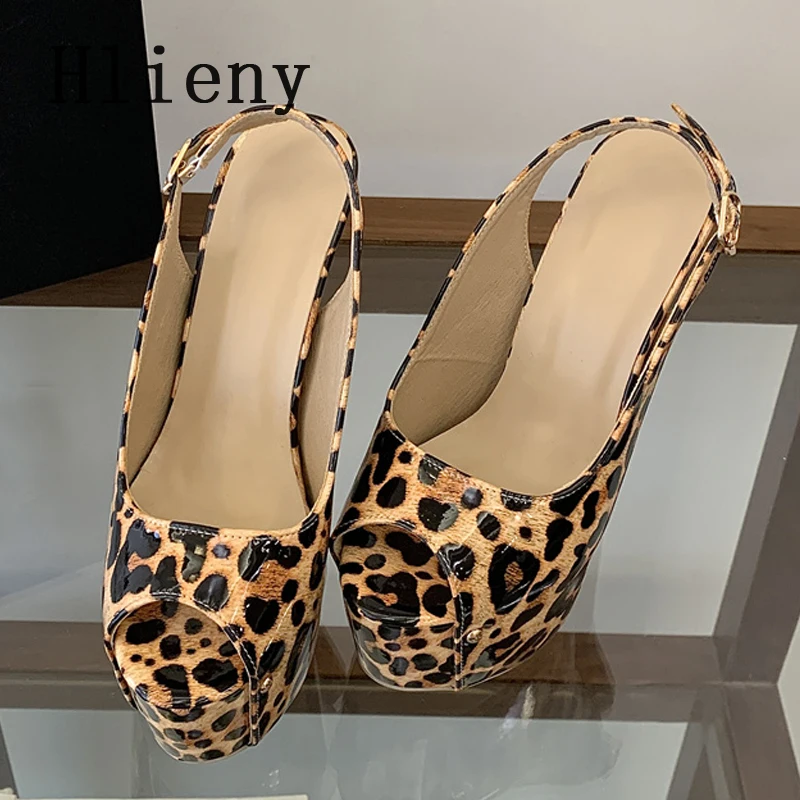 Hlieny New Design Wood Grain Buckle Strap Women Platform Sandals Fashion Peep Toe High Heels Summer Nightclub Party Shoes