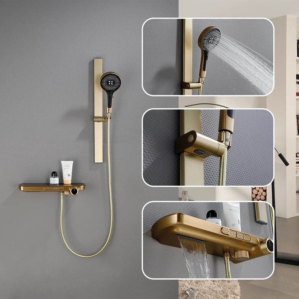 

High End Digital Thermostatic Smart Bathroom Faucet Split Bathtub Shower System Rain Bath Waterfall Mixer Tap Shower Faucet Set