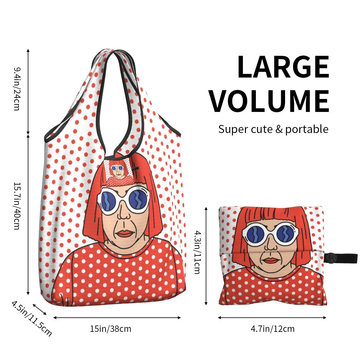 Sac fourre-tout portable pour l'épicerie, Auto-portrait, Mignon Yayoi Kusama, Sac à provisions initié