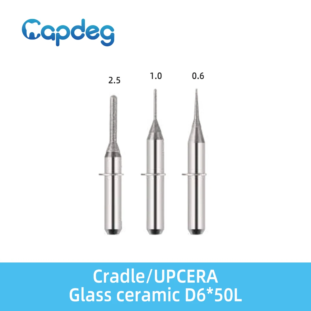 

Cradle/UPCERA Compatible Zirconia Milling Burs D6 CADCAM Tools Diamond Coated Durable Cutters for 2.5/1.0/0.6mm