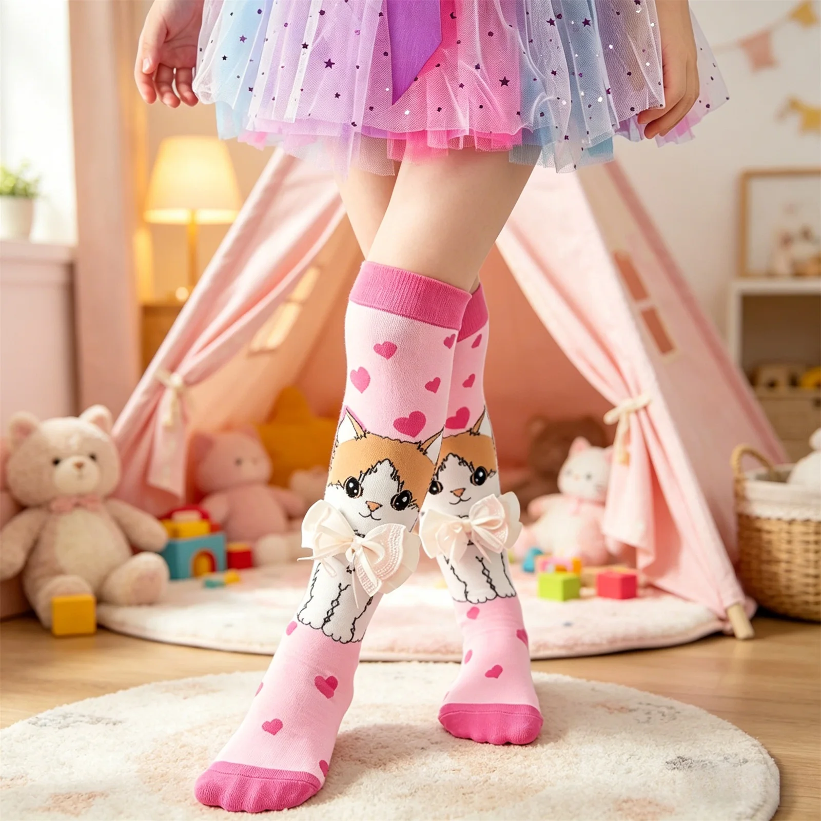 Toddler Girls Knee High Socks with Bows Funny Cartoon Socks Long Tall Socks for Toddlers Children