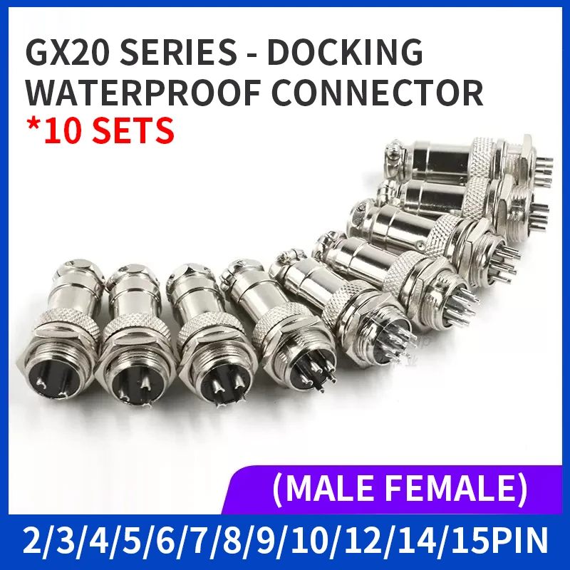 

10Set GX20 Docking 2 3 4 5 6 7 8 9 10 12 14 15Pin Male&Female Circular Panel Aviation Connector Butt Joint Plug Socket