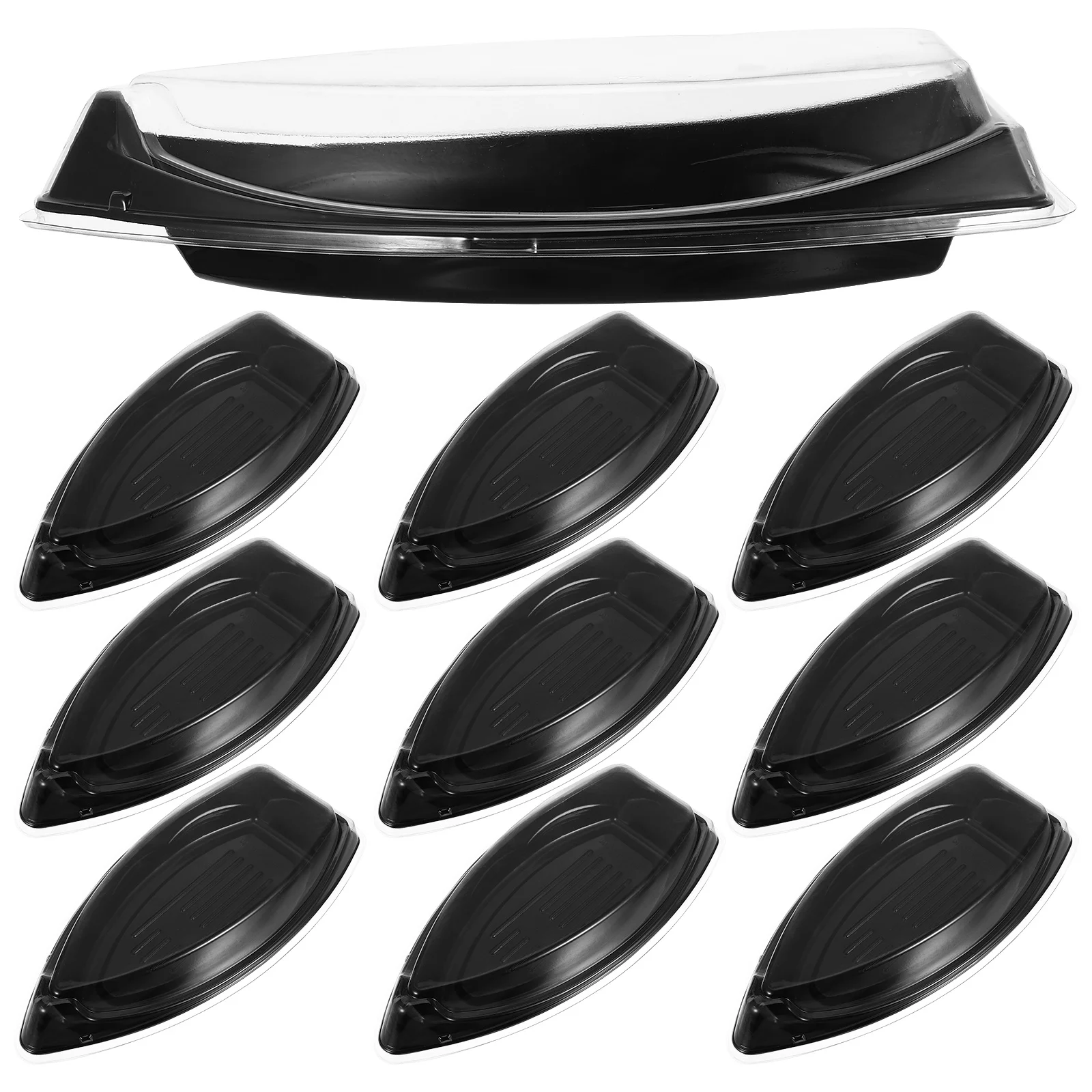 

10Pcs Sushi Sashimi Box Boat Shaped Plastic Takeout Containers Lids Japanese Style Catering Home Parties Events