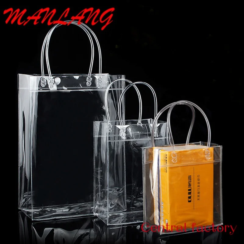 Bolsa de compras de plástico Pvc transparente personalizada con logotipo, bolsas con asa transparente, embalaje para regalos, venta al por mayor