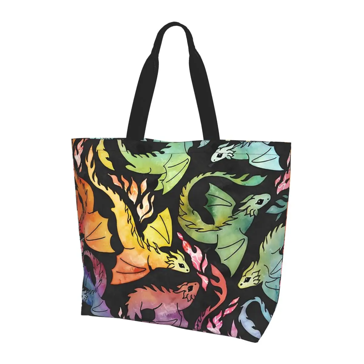 Dragon Fire Dark Rainb Shopping Tote Bag Canvas Large Capacity Shoulder Bags Shopper Grocery Handbag for Women