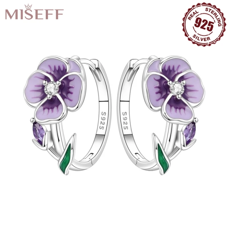 

MISEFF 925 Sterling Silver Earring Violet flower Hoop Earrings Zircon Silver Earrings Original Lady Women Gifts Jewelry 2025