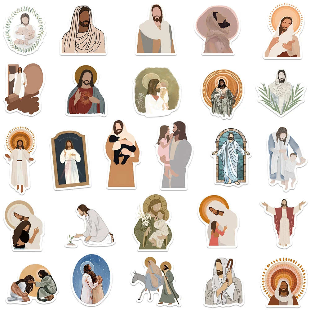 Imagem -06 - Jesus Cartoon Arte Estética Adesivos Decalques de Carro de Vinil fé Adesivos para Laptop Garrafa de Água Bagagem Notebook Impermeável 52 Pcs