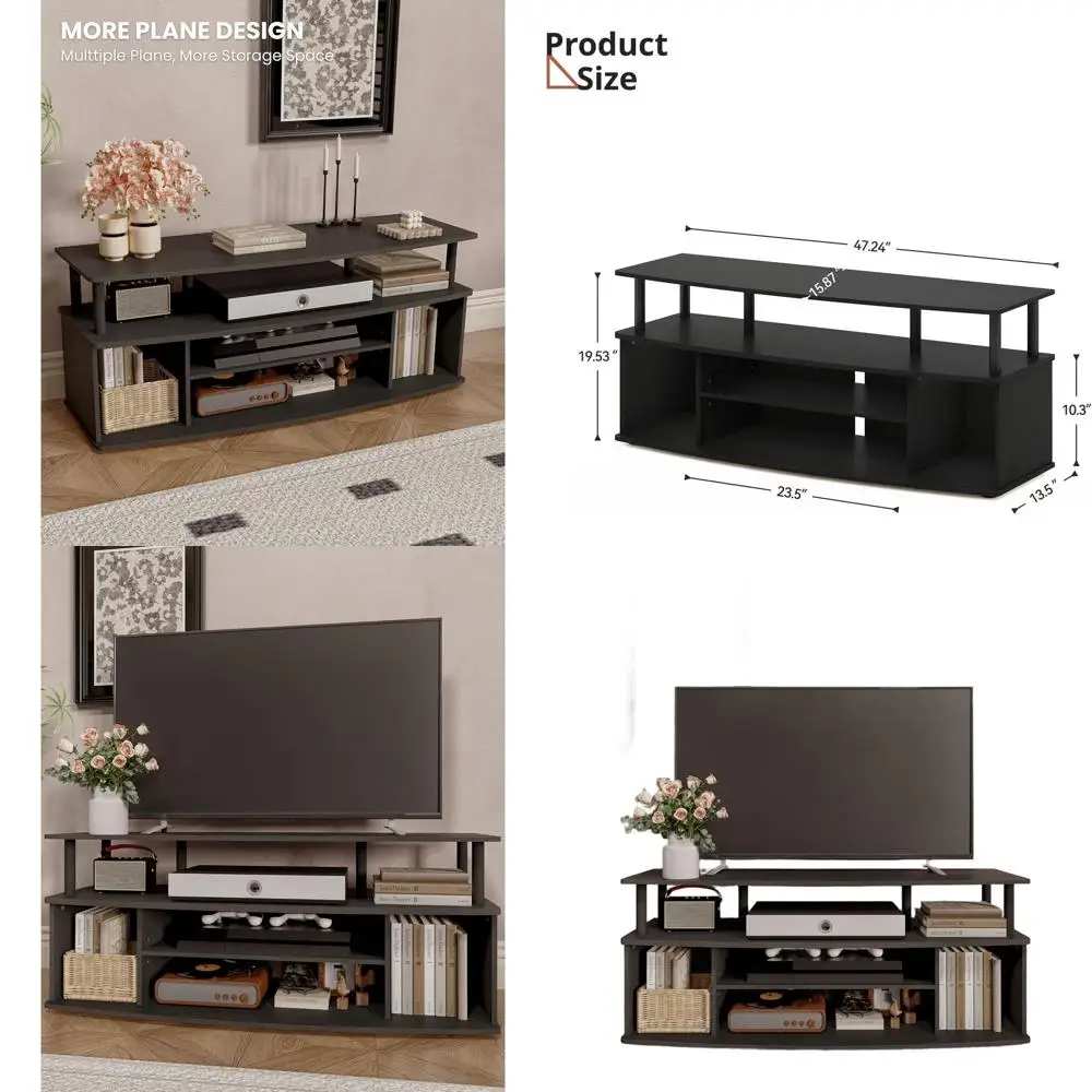 

55 TV Stand with 4 Shelves & 2 Cabinets, Modern Entertainment Center for Living & Bedroom