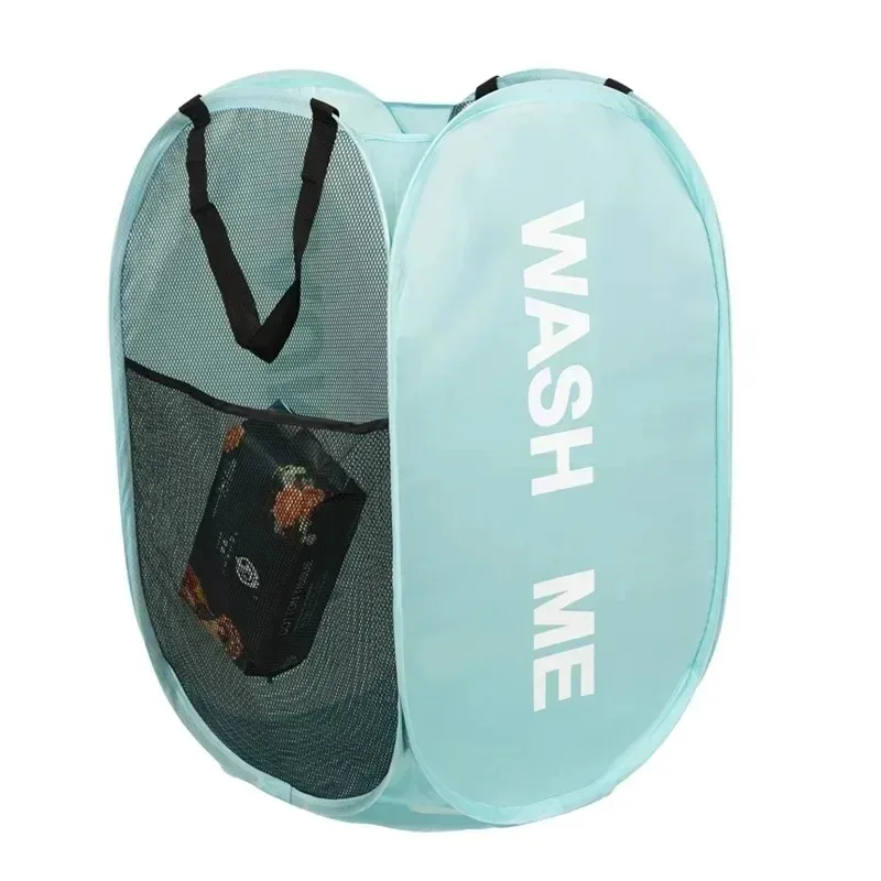Wäschekorb aus Nylon-Mesh, faltbar, Aufbewahrungstasche für schmutzige Kleidung, geeignet für Schlafzimmer, Badezimmer, tragbarer unabhängiger Wäschekorb – Detail 24