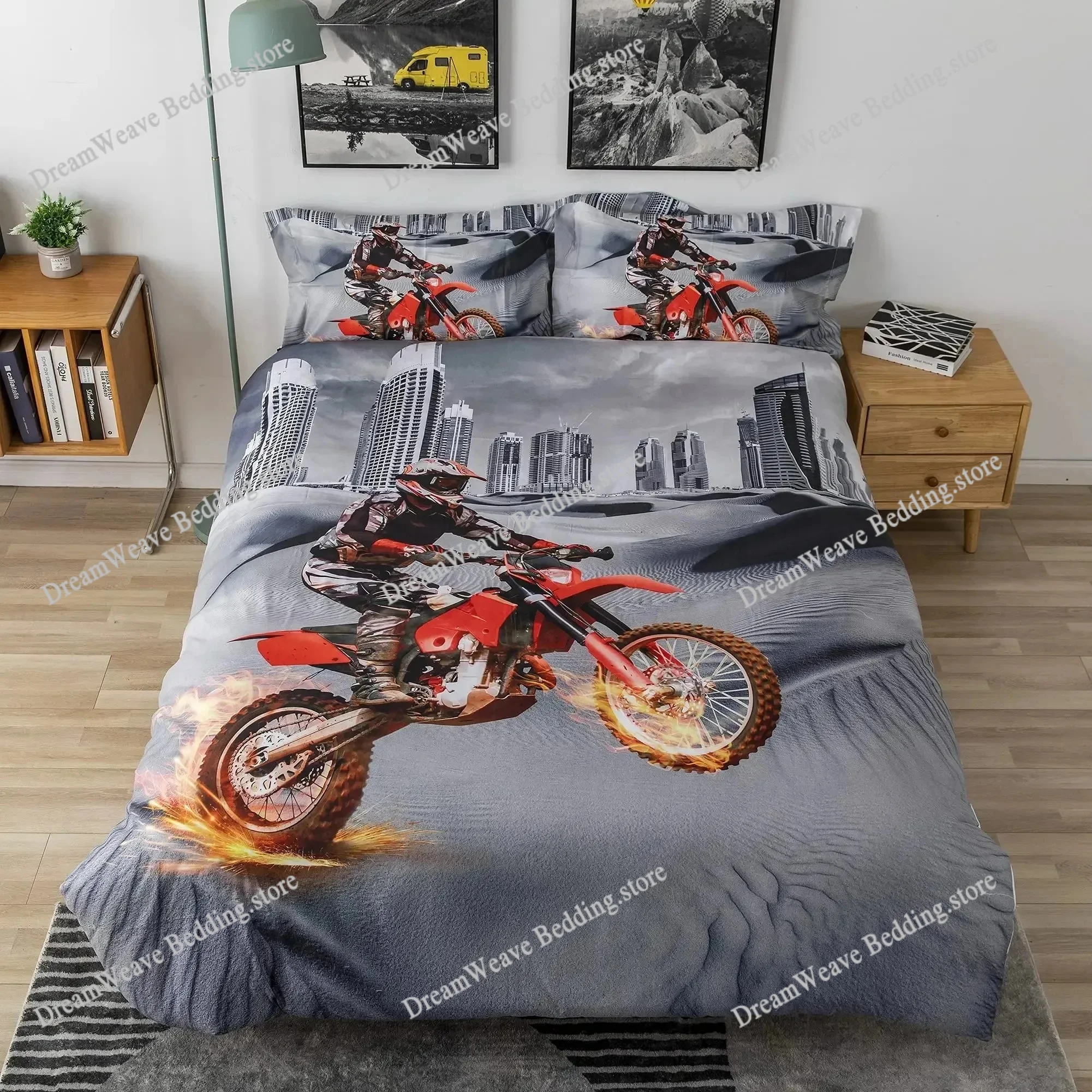

Dirt Bike Comforter Cover, Sports Biker Motocross Racing Theme Duvet Cover Set For Teen Boys Decorative Bedding Sets Luxury Gift