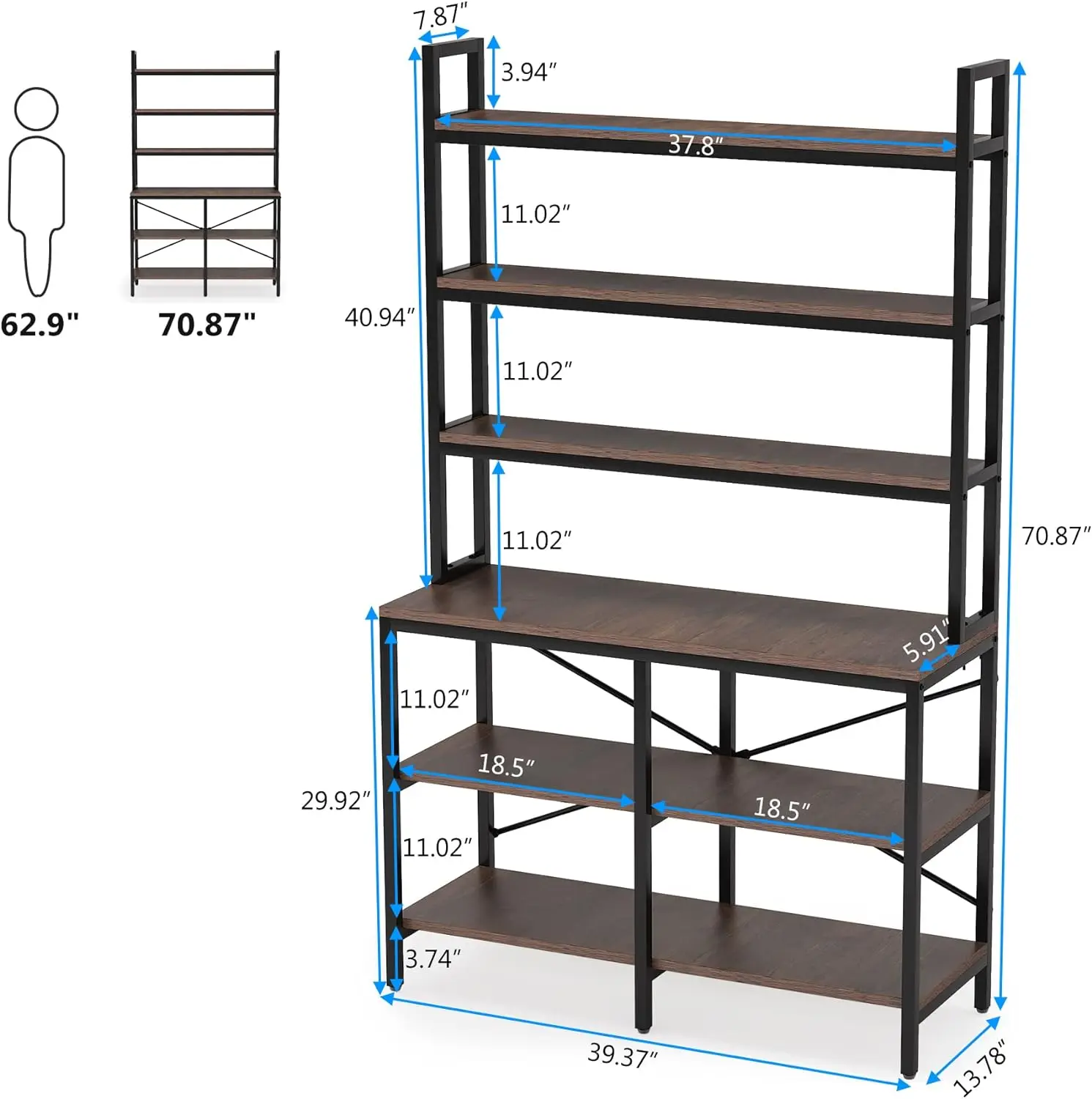 Tribesigns 6-Tier Bookshelf,Industrial Bookcase With Open Shelf,6 Shelf Storage Rack With X-Shaped Frame,Rustic Book Shelf For