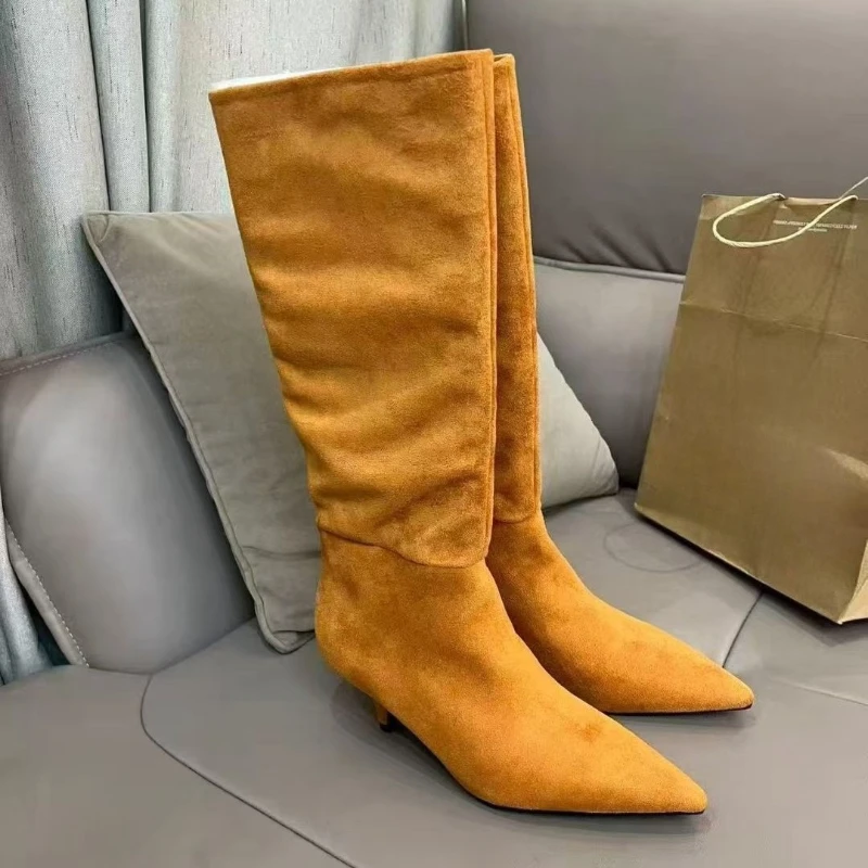 Genuine Suede 2026 Trend Designer Retro Stilettos Women's Modern Boots New Autumn Winter Pointed Over-the-knee Slim Shoes