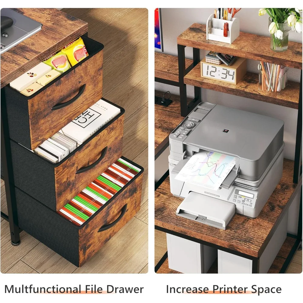 مكتب على شكل حرف L مقاس 71 بوصة مع 3 أدراج، ومكتب ألعاب بإضاءة LED، وتصميم قابل للعكس، ومخرج طاقة مدمج للمكتب المنزلي